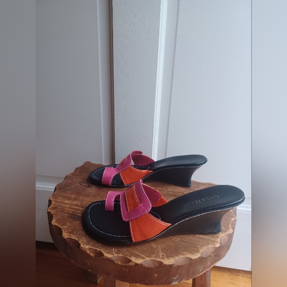 Cole Haan Size 7B Pink and Orange Wedge Sandals